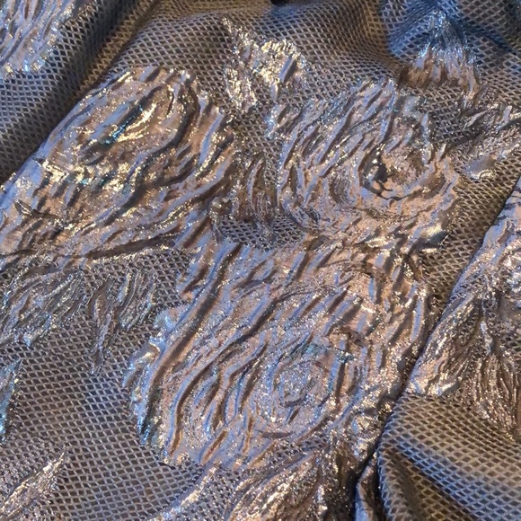 Aidan Mattox Gunmetal Off The Shoulder Silver Floral Detail-Soft Mesh Lined Gown - Picture 9 of 14